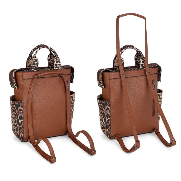 Wrangler Leopard Print Tote/Shoulder Bag Convertible Backpack - Leopard - Picture 4 of 5